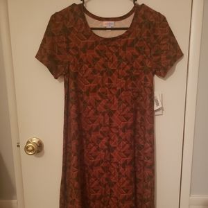 Womens Lularoe Green And Brown Patterned Carly Tunic Dress Size XXS - NWT